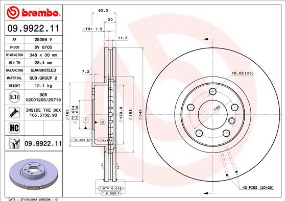 Brembo 09.9922.11 — Tarcza hamulcowa