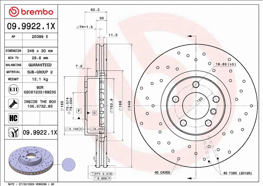 Brembo 09.9922.1X — Tarcza hamulcowa