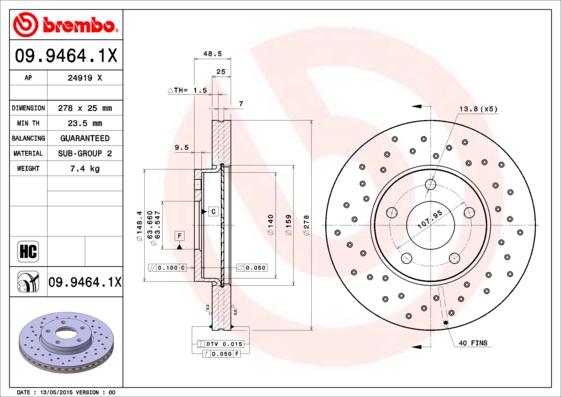 Brembo 09.9464.1X — Tarcza hamulcowa
