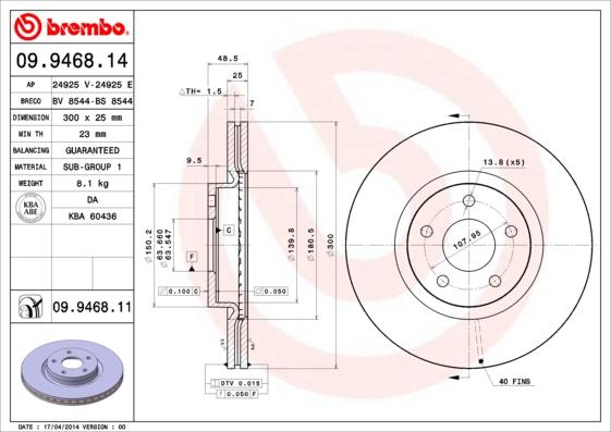Brembo 09.9468.11 — Tarcza hamulcowa