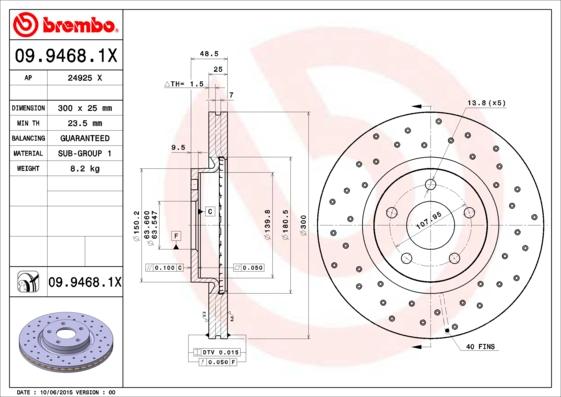 Brembo 09.9468.1X — Tarcza hamulcowa