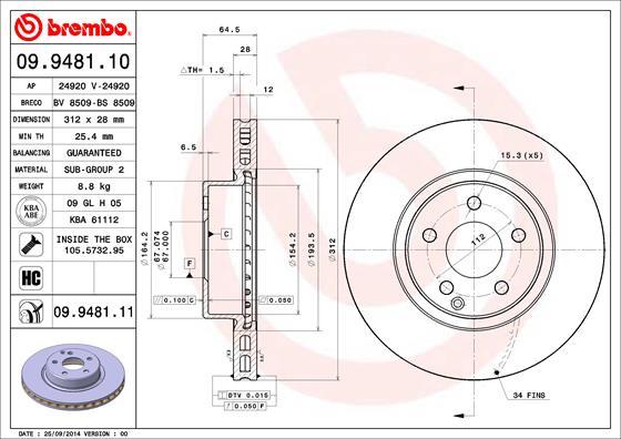 Brembo 09.9481.11 — Tarcza hamulcowa