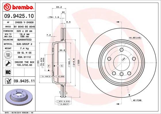 Brembo 09.9425.11 — Tarcza hamulcowa