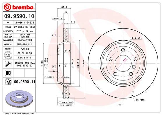 Brembo 09.9590.11 — Tarcza hamulcowa