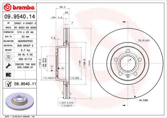 Brembo 09.9540.11 — Tarcza hamulcowa