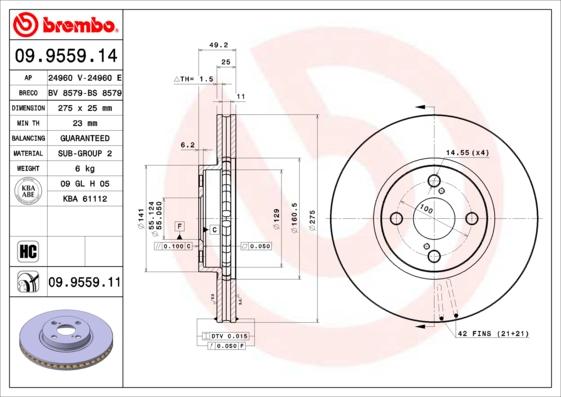 Brembo 09.9559.11 — Tarcza hamulcowa