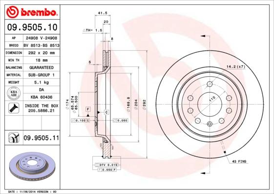 Brembo 09.9505.11 — Tarcza hamulcowa