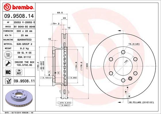 Brembo 09.9508.11 — Tarcza hamulcowa