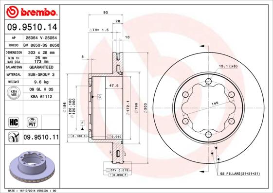 Brembo 09.9510.11 — Tarcza hamulcowa