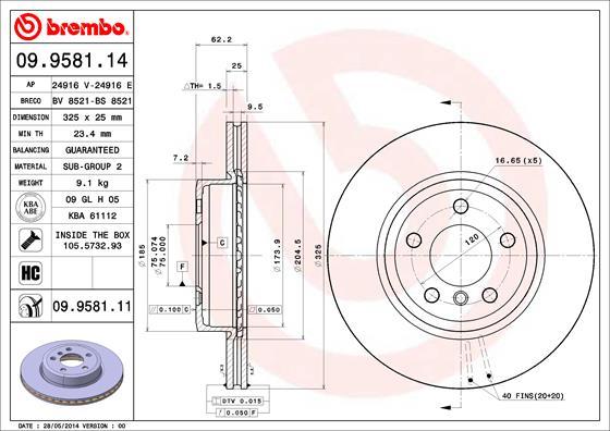 Brembo 09.9581.11 — Tarcza hamulcowa