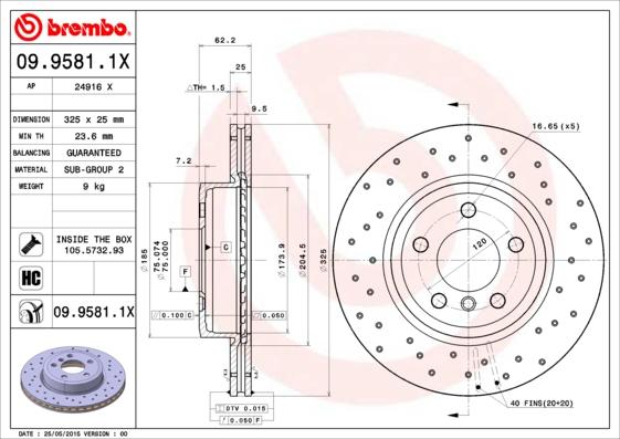 Brembo 09.9581.1X — Tarcza hamulcowa