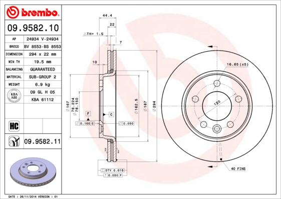Brembo 09.9582.11 — Tarcza hamulcowa