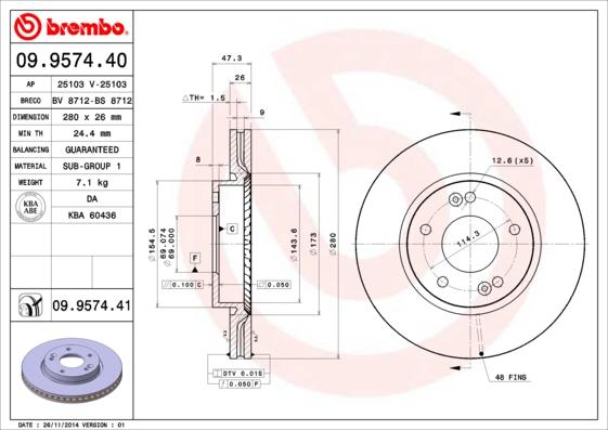 Brembo 09.9574.41 — Tarcza hamulcowa