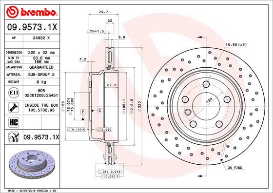 Brembo 09.9573.1X — Tarcza hamulcowa