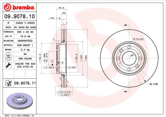 Brembo 09.9078.11 — Tarcza hamulcowa