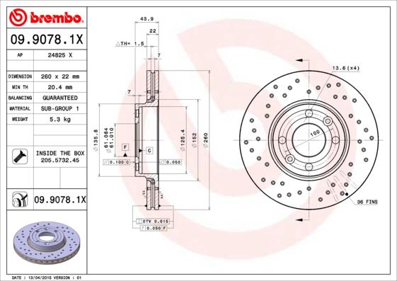 Brembo 09.9078.1X — Tarcza hamulcowa