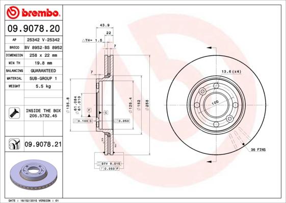 Brembo 09.9078.21 — Tarcza hamulcowa