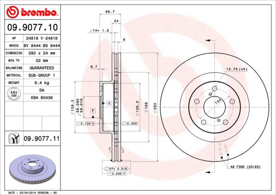Brembo 09.9077.11 — Tarcza hamulcowa