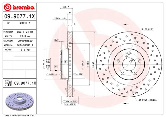 Brembo 09.9077.1X — Tarcza hamulcowa