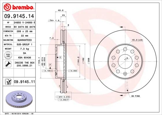Brembo 09.9145.11 — Tarcza hamulcowa