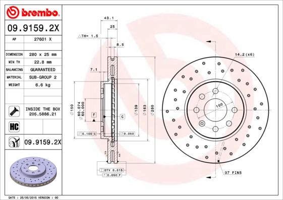 Brembo 09.9159.2X — Tarcza hamulcowa
