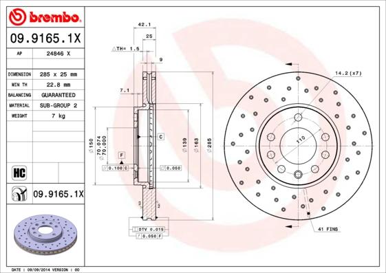 Brembo 09.9165.1X — Tarcza hamulcowa