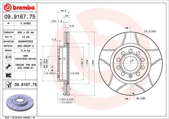 Brembo 09.9167.75 — Tarcza hamulcowa