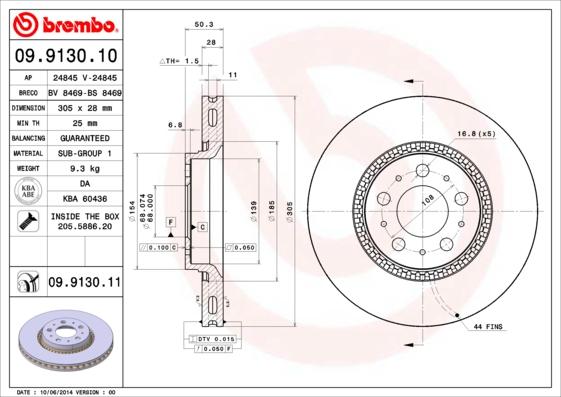 Brembo 09.9130.11 — Tarcza hamulcowa