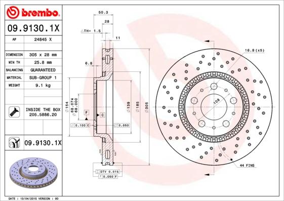 Brembo 09.9130.1X — Tarcza hamulcowa