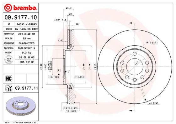 Brembo 09.9177.11 — Tarcza hamulcowa
