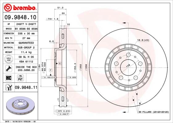 Brembo 09.9848.11 — Tarcza hamulcowa