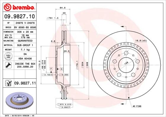 Brembo 09.9827.11 — Tarcza hamulcowa
