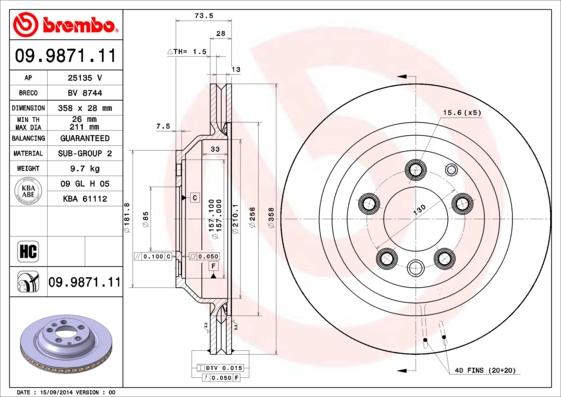 Brembo 09.9871.11 — Tarcza hamulcowa