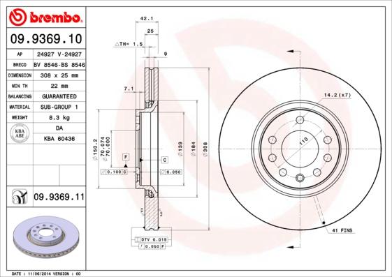 Brembo 09.9369.11 — Tarcza hamulcowa
