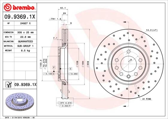 Brembo 09.9369.1X — Tarcza hamulcowa