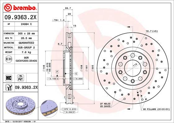 Brembo 09.9363.2X — Tarcza hamulcowa