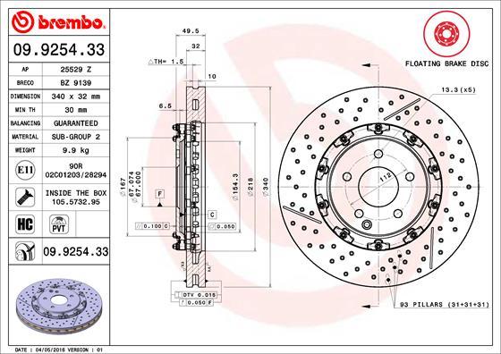Brembo 09.9254.33 — Tarcza hamulcowa