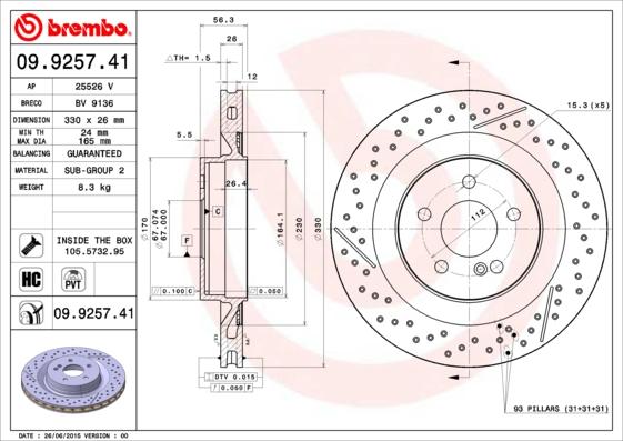 Brembo 09.9257.41 — Tarcza hamulcowa