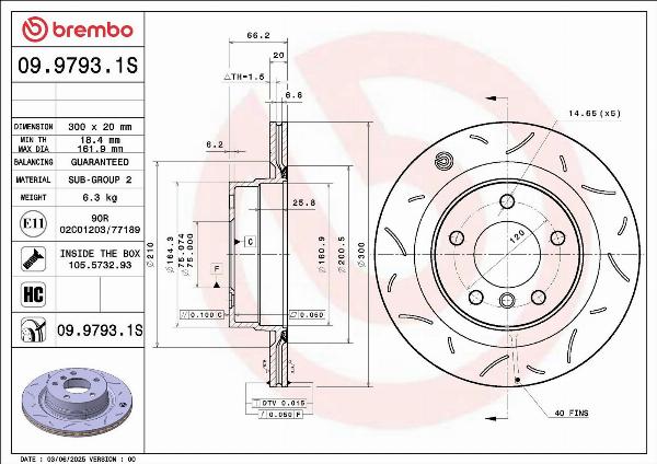 Brembo 09.9793.1S — Tarcza hamulcowa