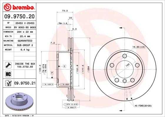 Brembo 09.9750.21 — Tarcza hamulcowa