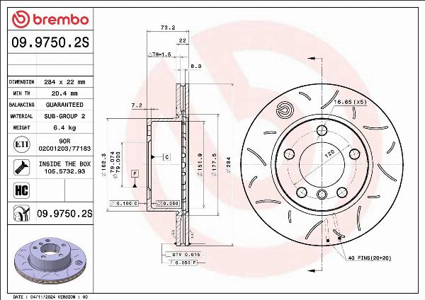 Brembo 09.9750.2S — Tarcza hamulcowa