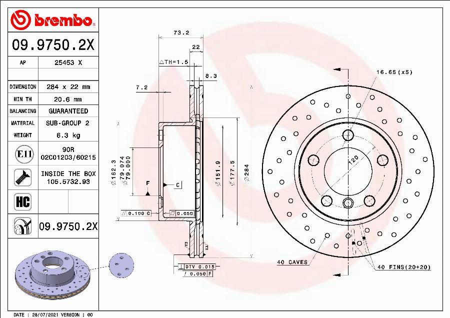 Brembo 09.9750.2X — Tarcza hamulcowa