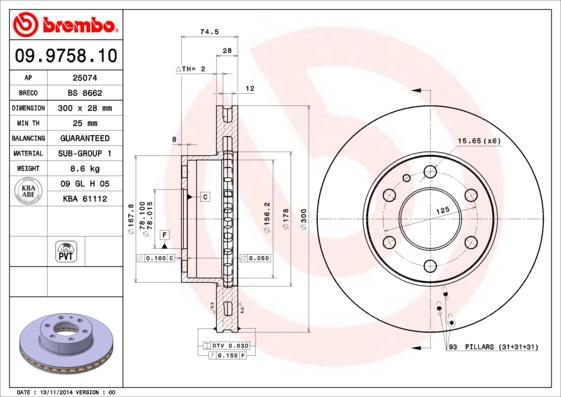 Brembo 09.9758.10 — Tarcza hamulcowa
