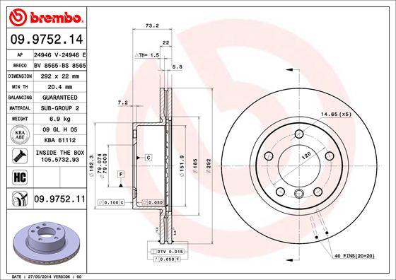 Brembo 09.9752.11 — Tarcza hamulcowa