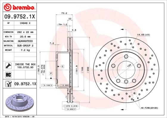 Brembo 09.9752.1X — Tarcza hamulcowa