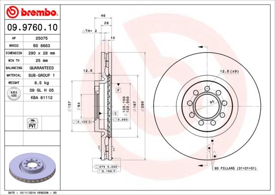 Brembo 09.9760.10 — Tarcza hamulcowa