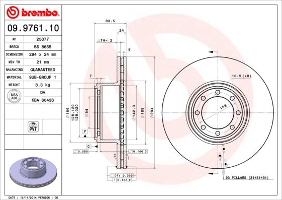 Brembo 09.9761.10 — Tarcza hamulcowa