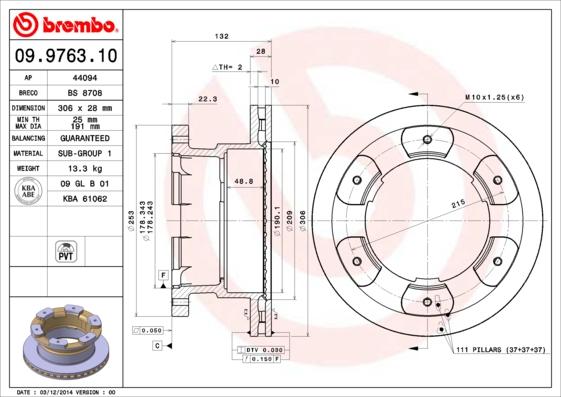 Brembo 09.9763.10 — Tarcza hamulcowa