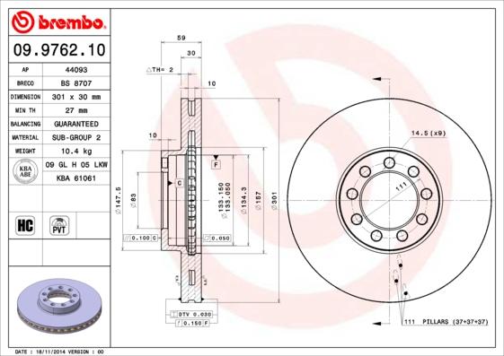 Brembo 09.9762.10 — Tarcza hamulcowa