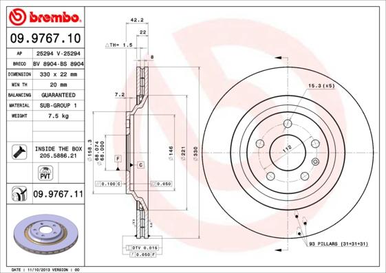 Brembo 09.9767.11 — Tarcza hamulcowa
